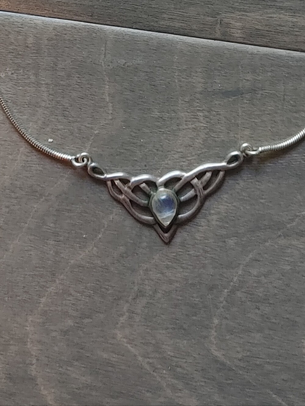 Vintage Sterling Silver Celtic Knot Moonstone Necklace - Picture 2 of 4